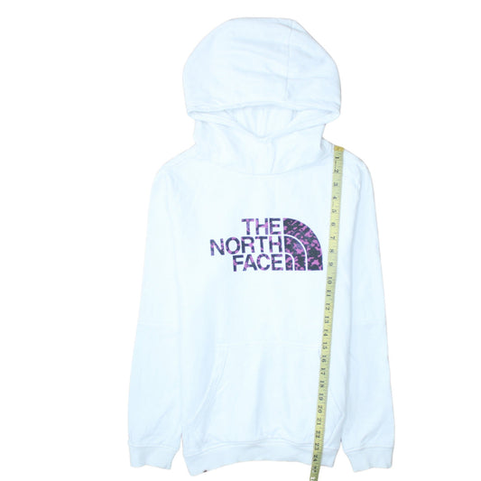 The North Face Girls White XL Pullover Hoodie with Purple Logo