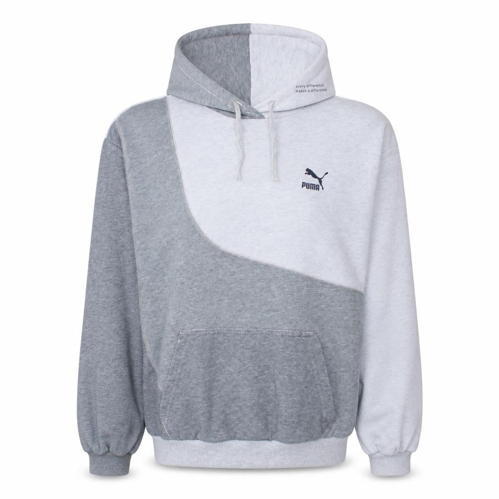 Front view of Puma Women's Grey Colourblock Pullover Hoodie, size S