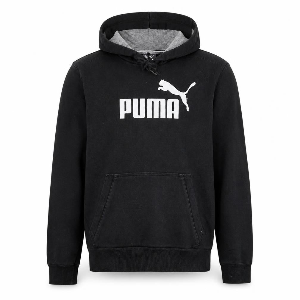Front view of Puma Men's Black Small Pullover Hoodie with Logo Graphic