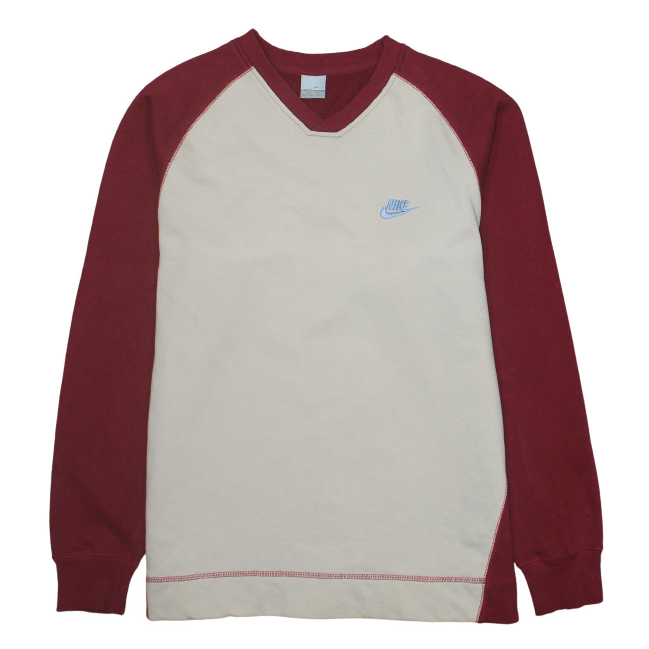 Nike Men's Beige & Red V-Neck Sweatshirt XL Pullover Embroidered Logo