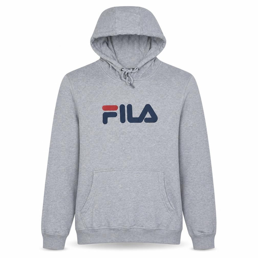 FILA Men's Grey Pullover Hoodie M Logo Sports Sweatshirt