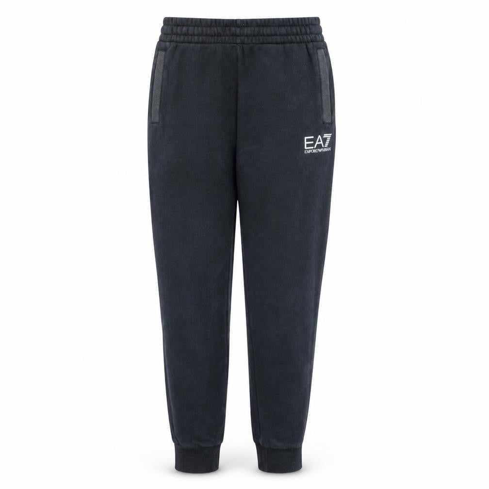 Front view of Emporio Armani EA7 Men’s Black Jogger Sweatpants, size M, Tapered Fleece
