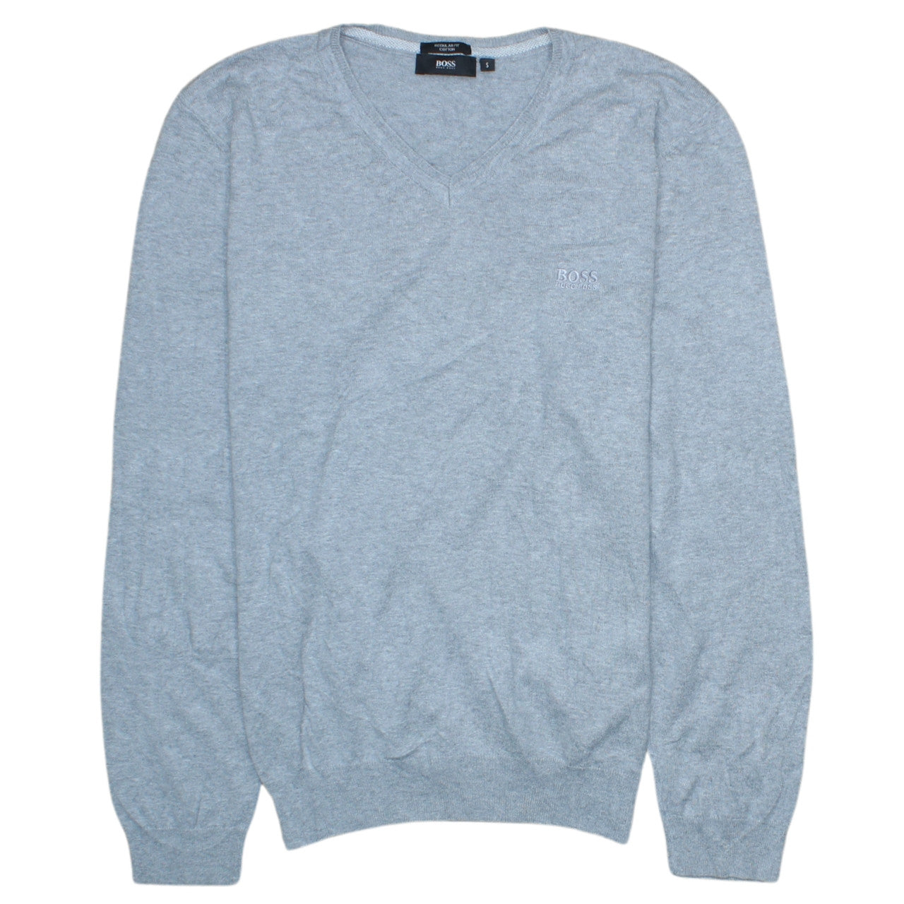 Hugo Boss Mens Grey Cotton V-Neck Regular Fit Sweatshirt Size S