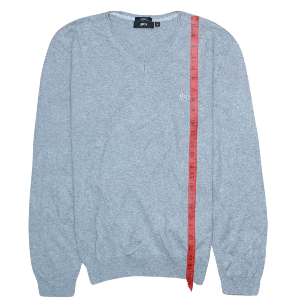 Hugo Boss Mens Grey Cotton V-Neck Regular Fit Sweatshirt Size S