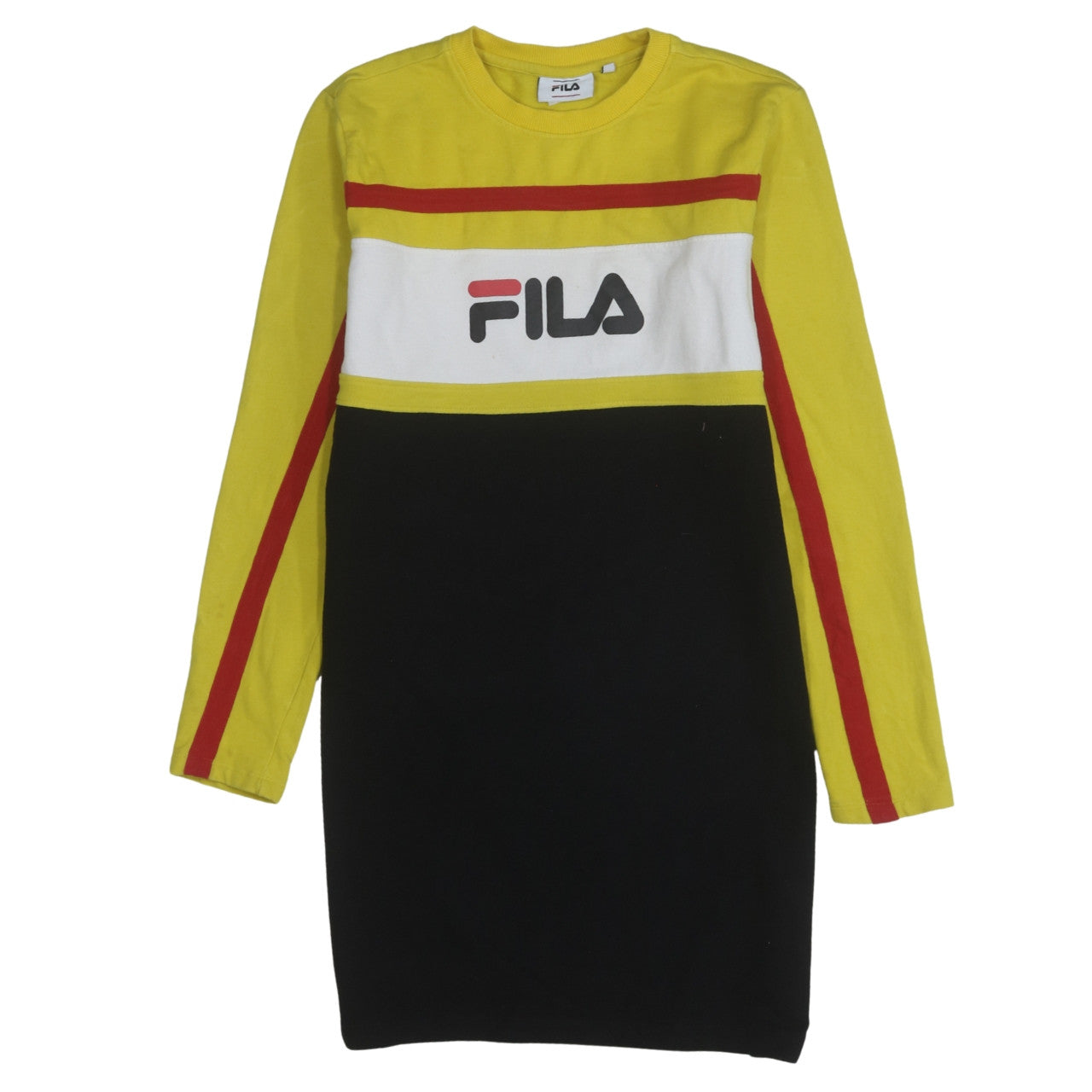 FILA Men's Yellow Black Colourblock Logo Sweatshirt S