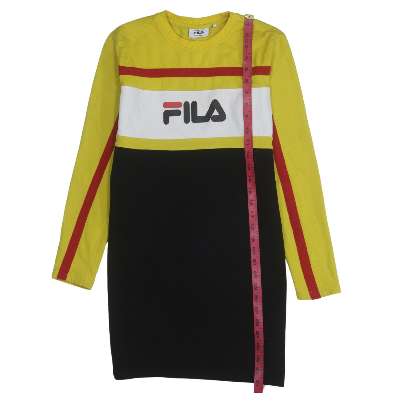 FILA Men's Yellow Black Colourblock Logo Sweatshirt S