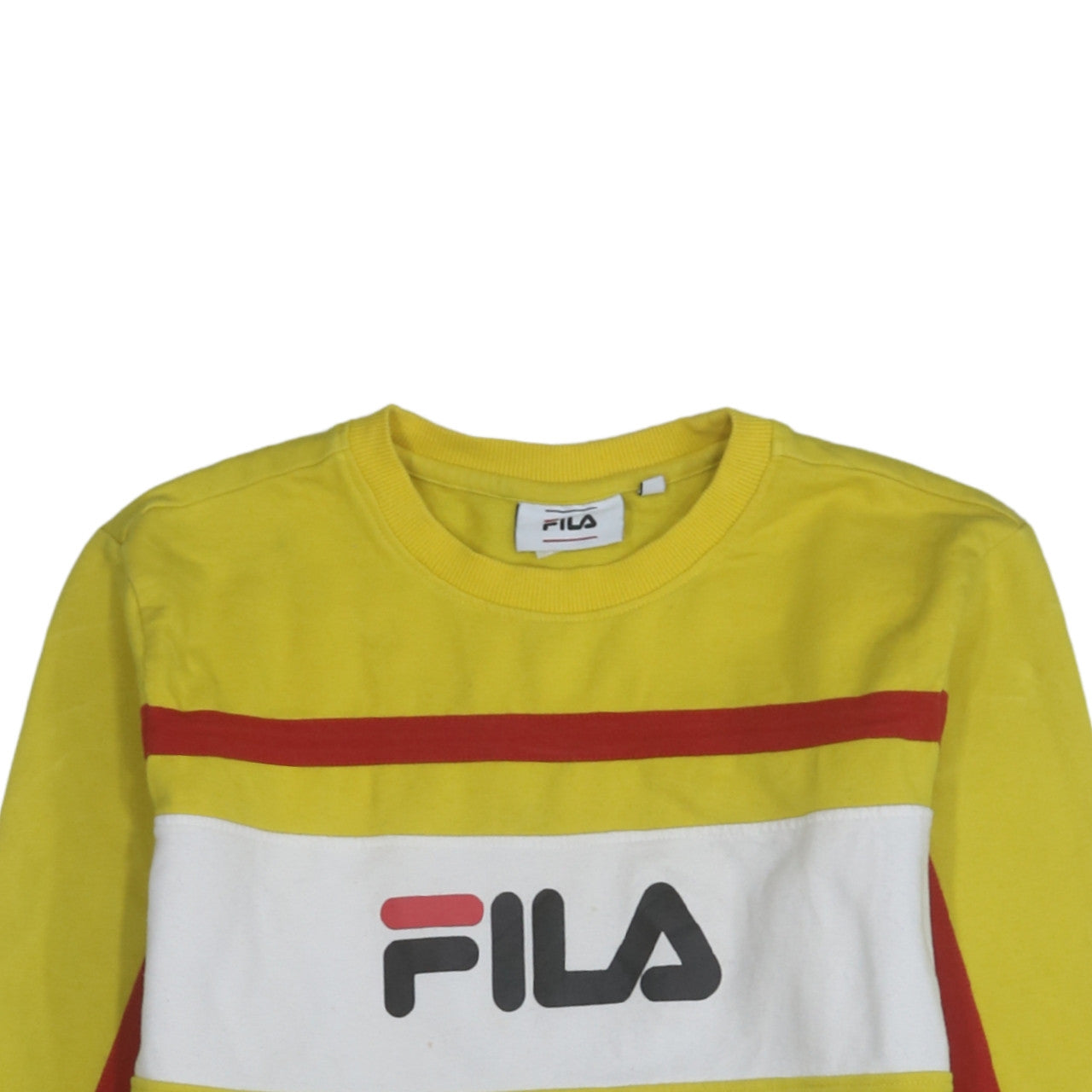 FILA Men's Yellow Black Colourblock Logo Sweatshirt S
