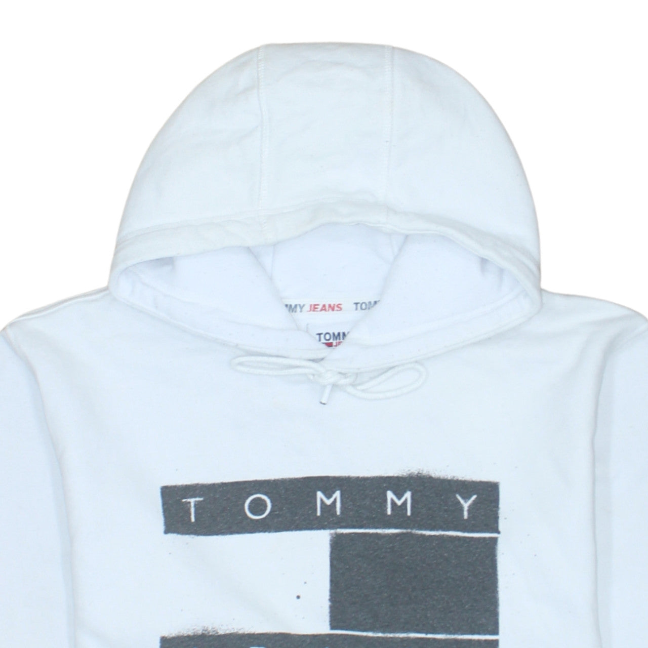 Tommy Jeans Men's White Pullover Hoodie L Logo Graphic Cotton