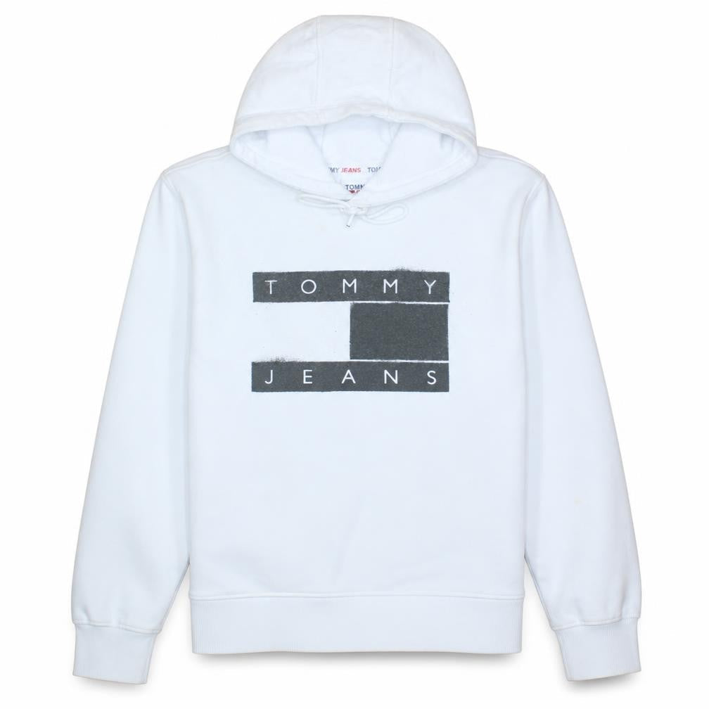 Tommy Jeans Men's White Pullover Hoodie L Logo Graphic Cotton