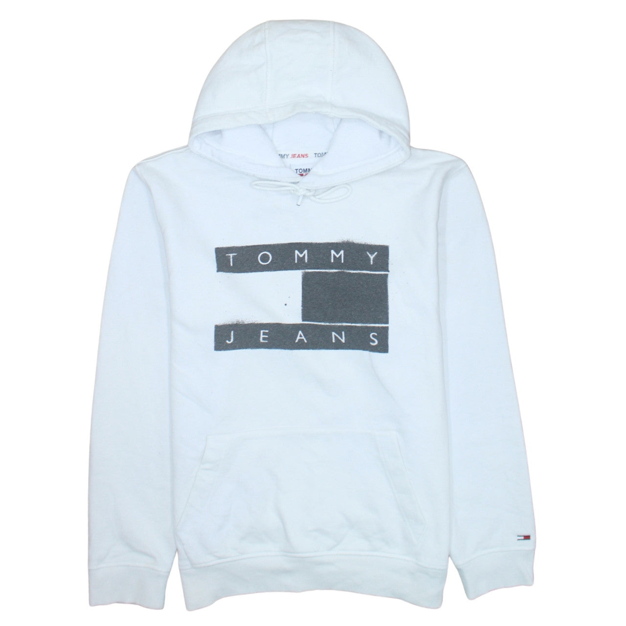 Tommy Jeans Men's White Pullover Hoodie L Logo Graphic Cotton