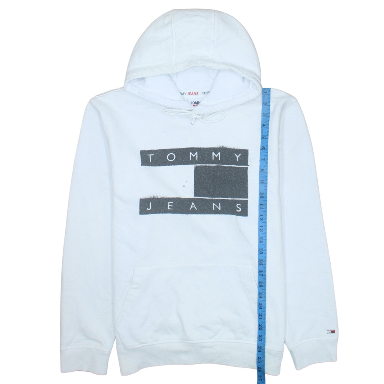 Tommy Jeans Men's White Pullover Hoodie L Logo Graphic Cotton