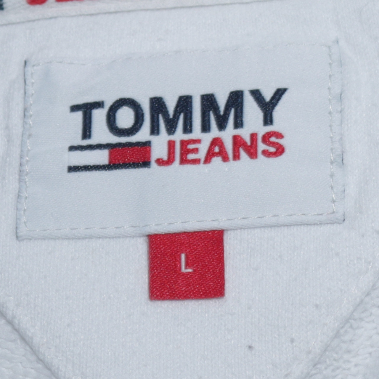 Tommy Jeans Men's White Pullover Hoodie L Logo Graphic Cotton