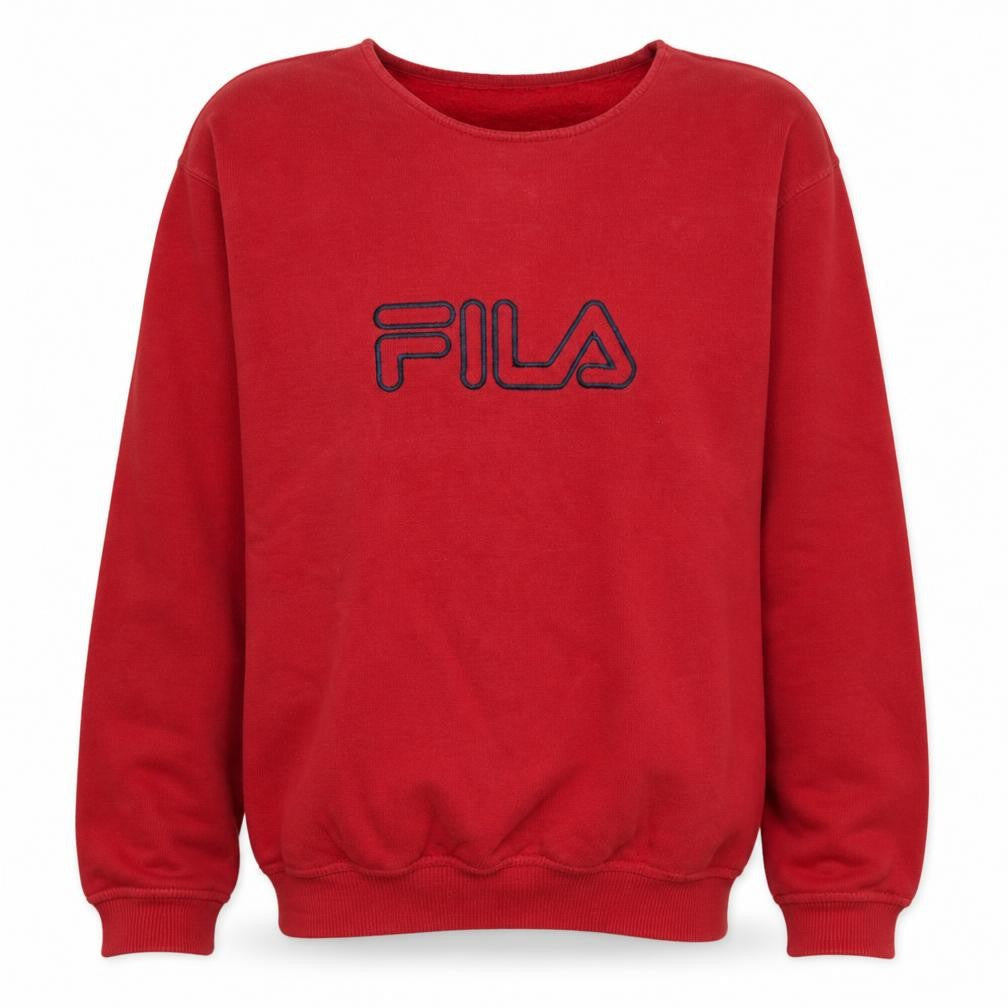 Front view of Fila Men's Red Pullover Sweatshirt Small Embroidered Logo Vintage