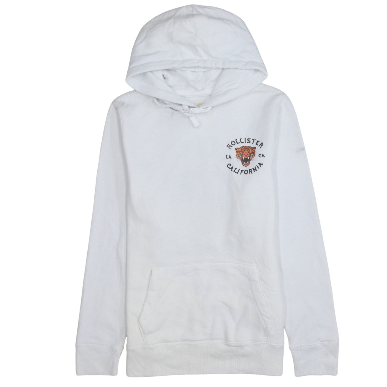 Hollister Men’s White Embroidered Tiger Pullover Hoodie XL