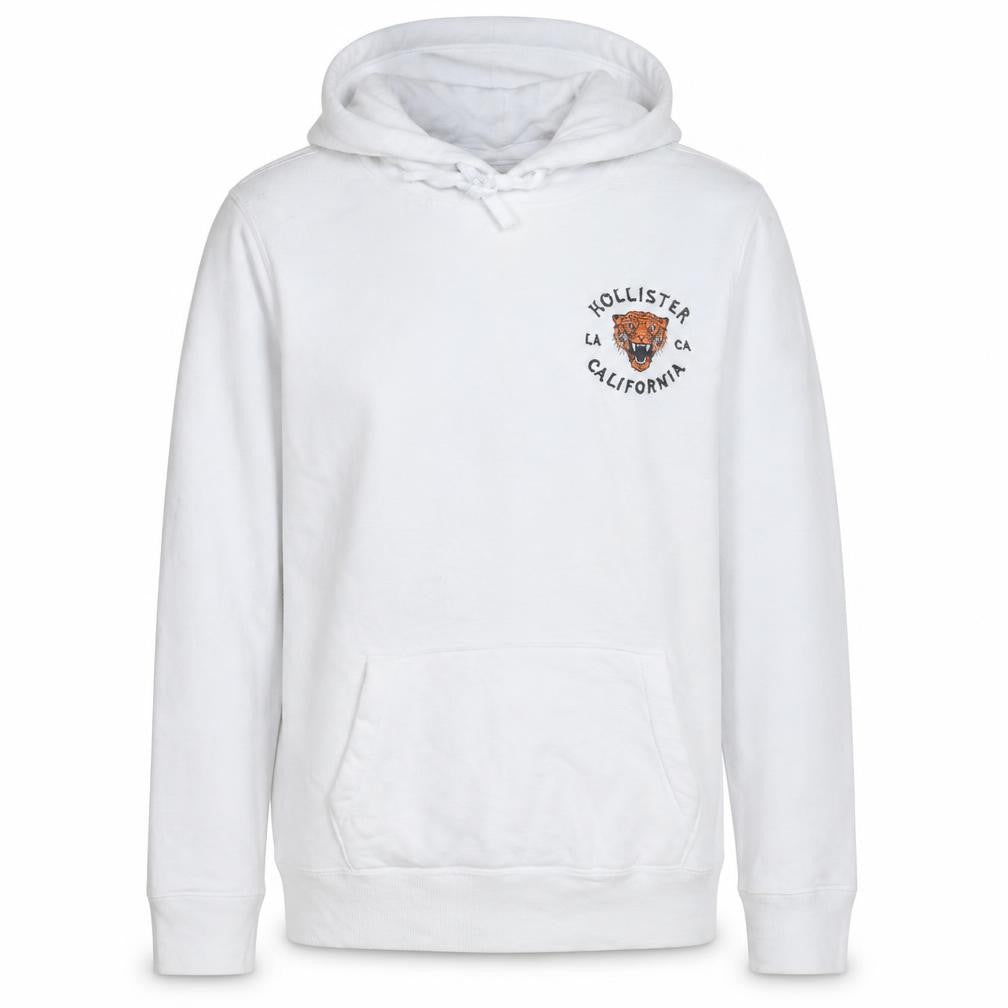 Hollister Men’s White Embroidered Tiger Pullover Hoodie XL
