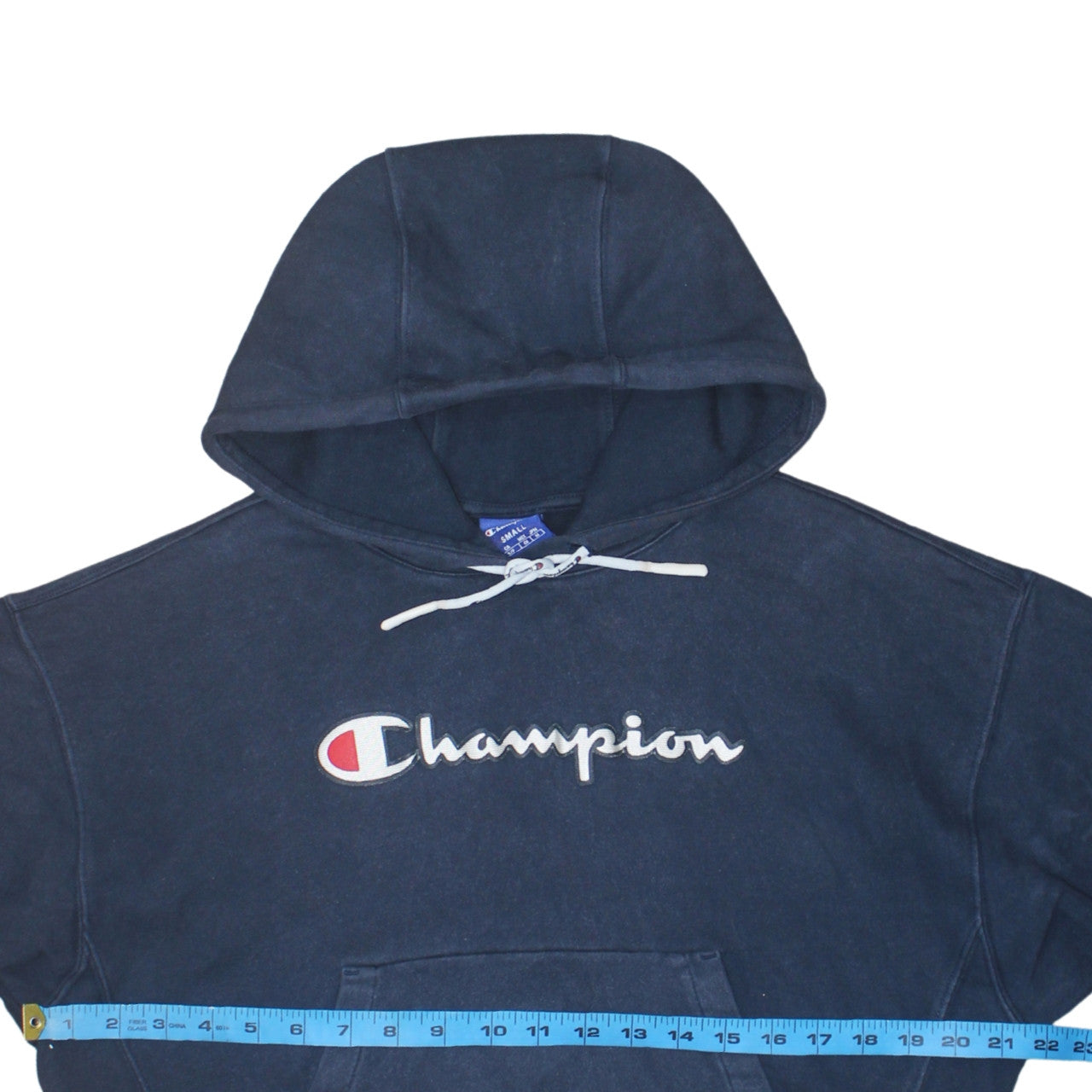 Champion Womens Navy Small Pullover Hoodie 100% Cotton Logo Front