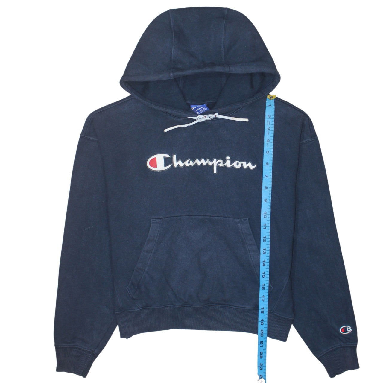 Champion Womens Navy Small Pullover Hoodie 100% Cotton Logo Front