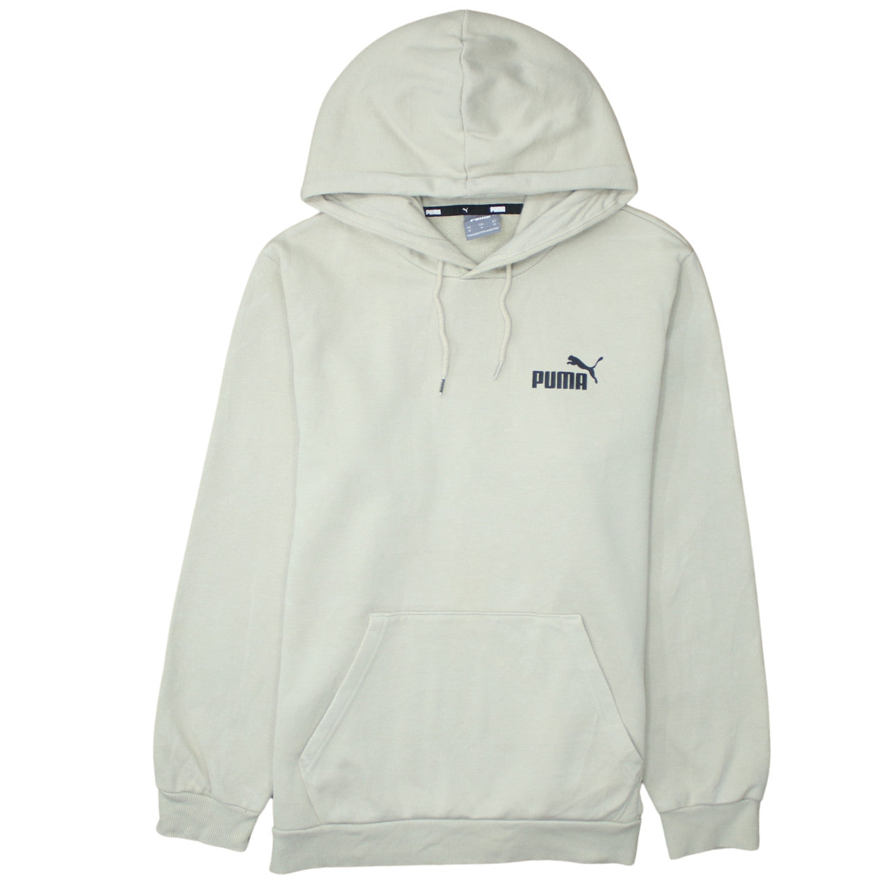 Puma Men Beige Pullover Hoodie M Logo Fleece Long Sleeve