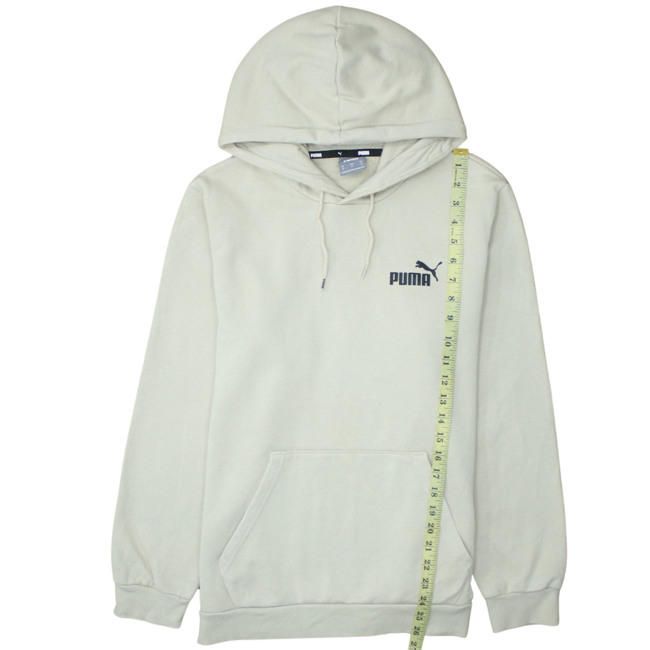 Puma Men Beige Pullover Hoodie M Logo Fleece Long Sleeve