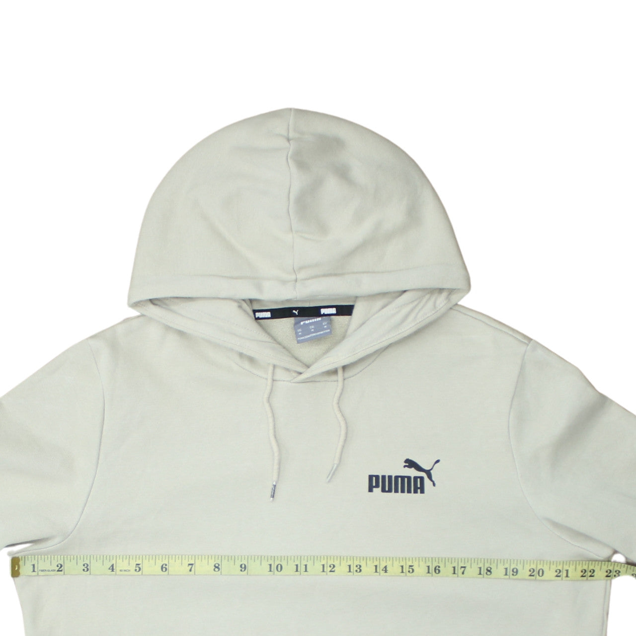 Puma Men Beige Pullover Hoodie M Logo Fleece Long Sleeve