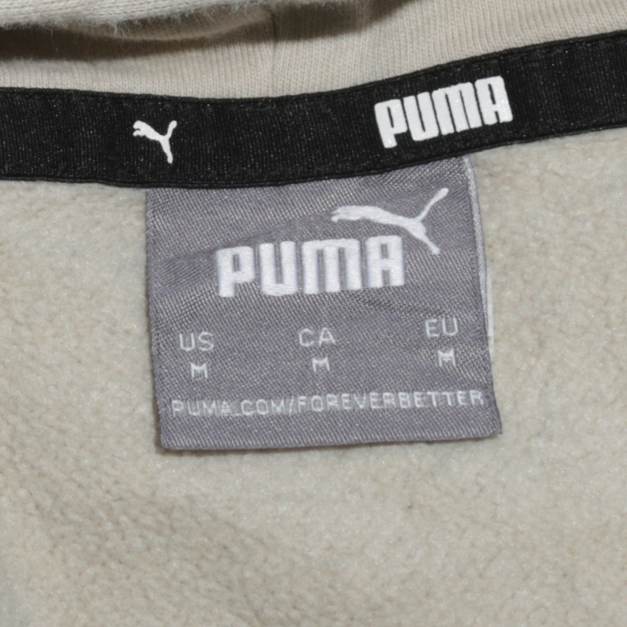 Puma Men Beige Pullover Hoodie M Logo Fleece Long Sleeve