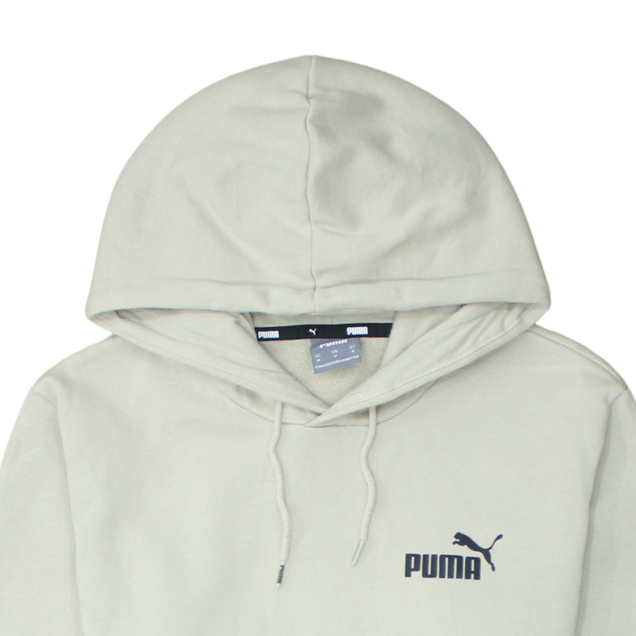 Puma Men Beige Pullover Hoodie M Logo Fleece Long Sleeve