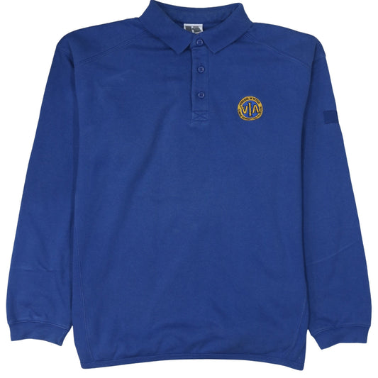 Russell Blue Men’s Long Sleeve Polo Shirt Size L Embroidered Logo