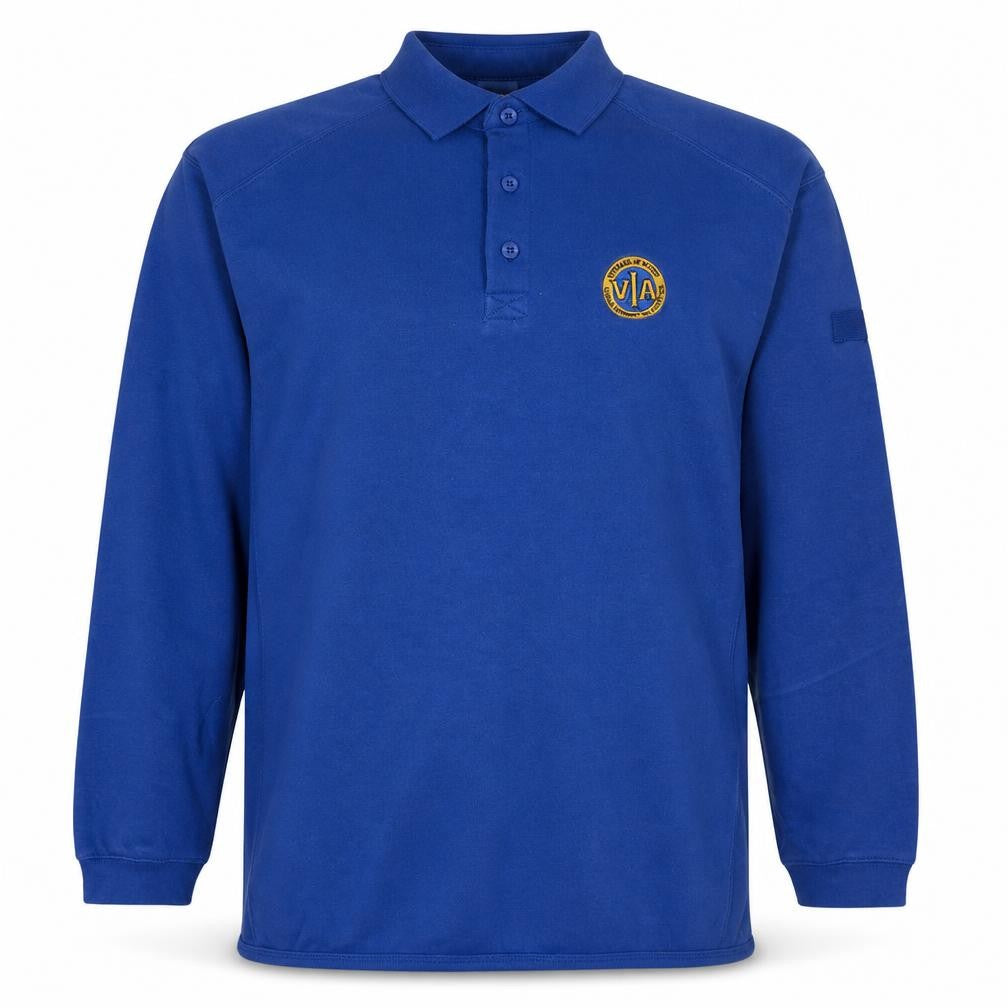 Russell Blue Men’s Long Sleeve Polo Shirt Size L Embroidered Logo