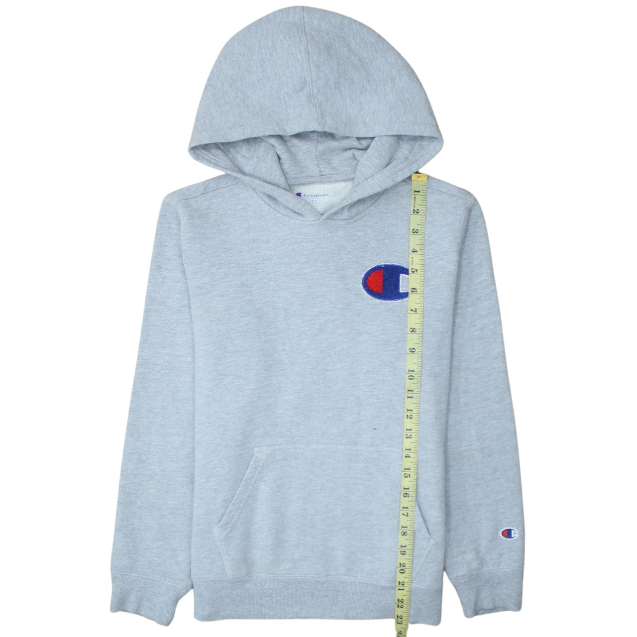 Champion Women Grey Pullover Hoodie L Logo Embroidered Fleece
