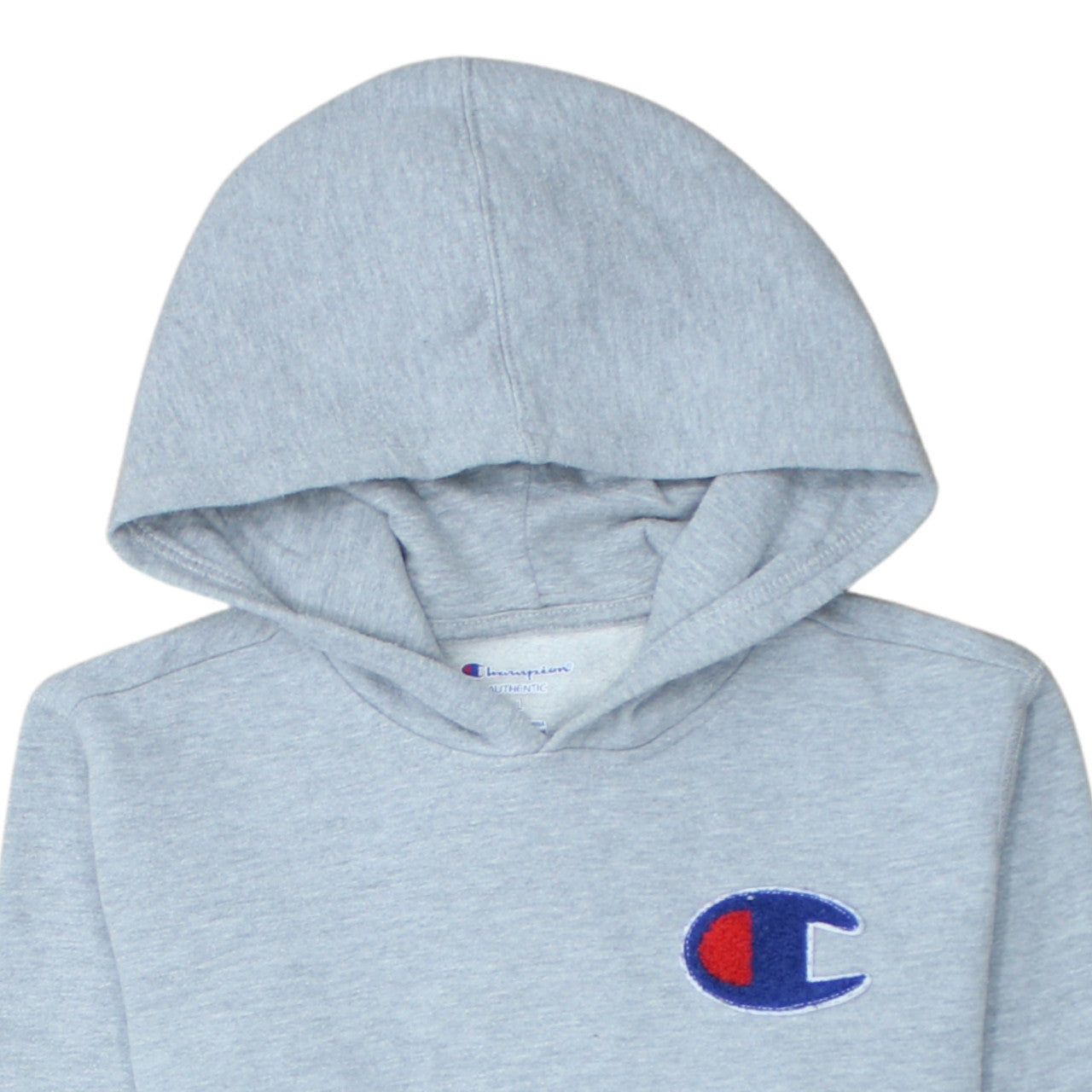 Champion Women Grey Pullover Hoodie L Logo Embroidered Fleece