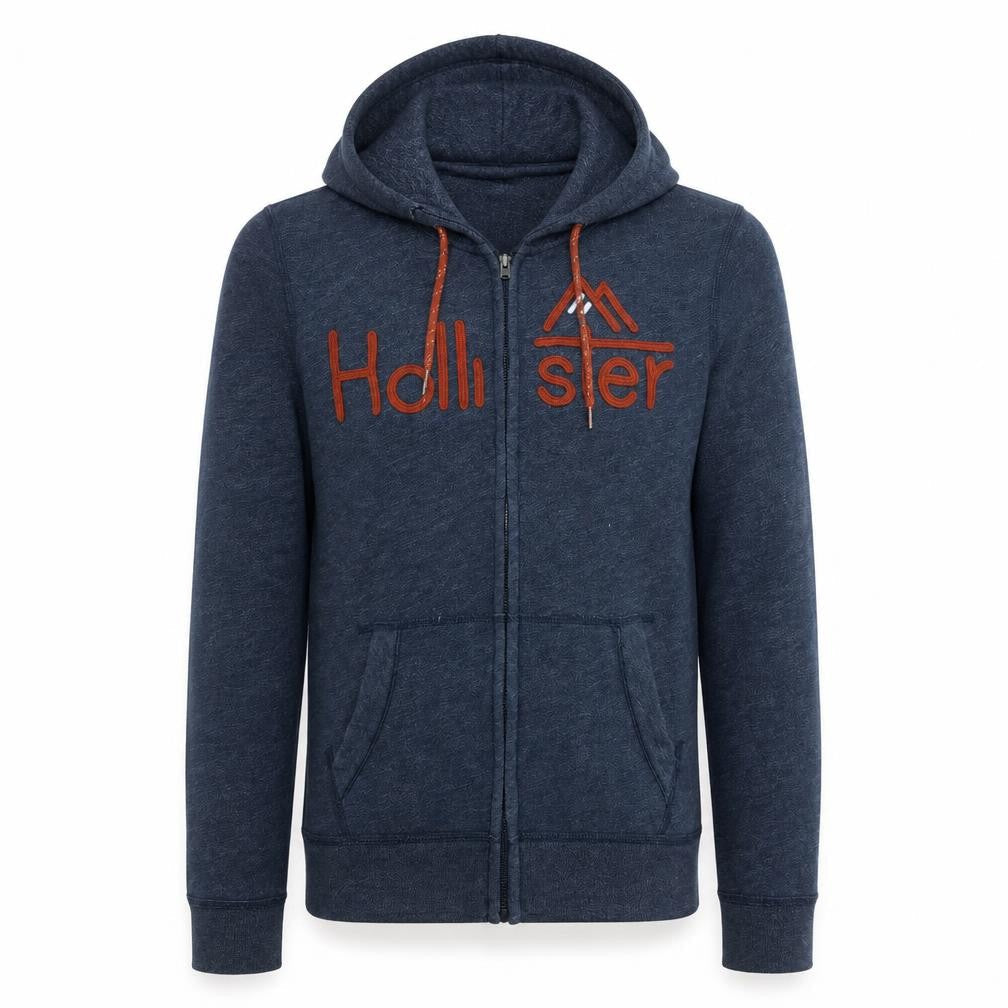 Hollister Men’s Blue Full Zip Hoodie XS Regular Fit Logo Print