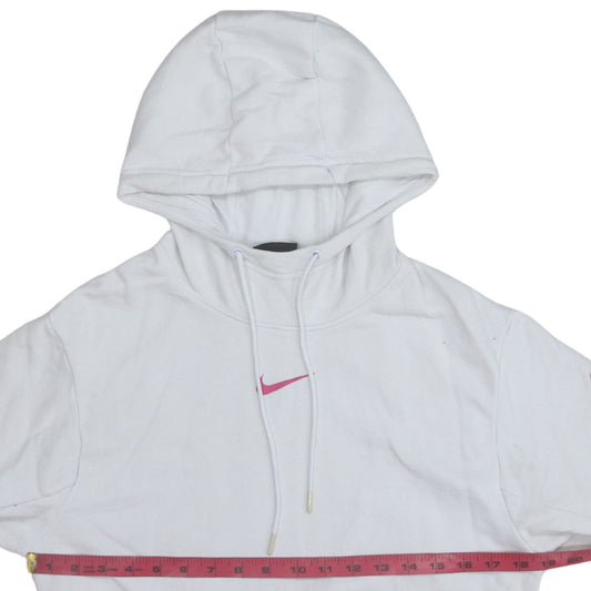 Nike Women's White Hoodie Small Pink Logo Pullover Sweatshirt