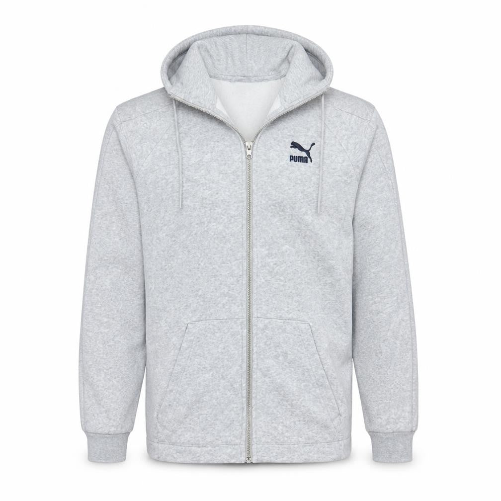 Puma Mens Grey Full Zip Hoodie XS Regular Fit Logo Fleece