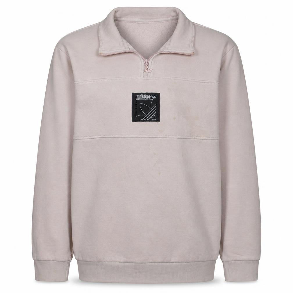 Front view of adidas Men Pink 1/4 Zip Fleece Sweatshirt Medium Regular Fit