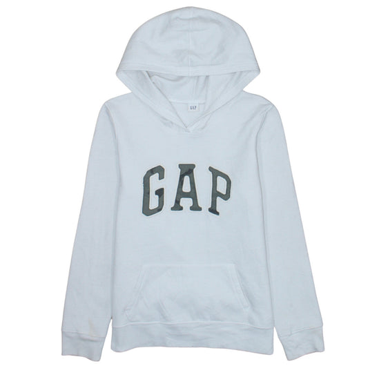 GAP Women White Pullover Hoodie M Cotton Blend Logo