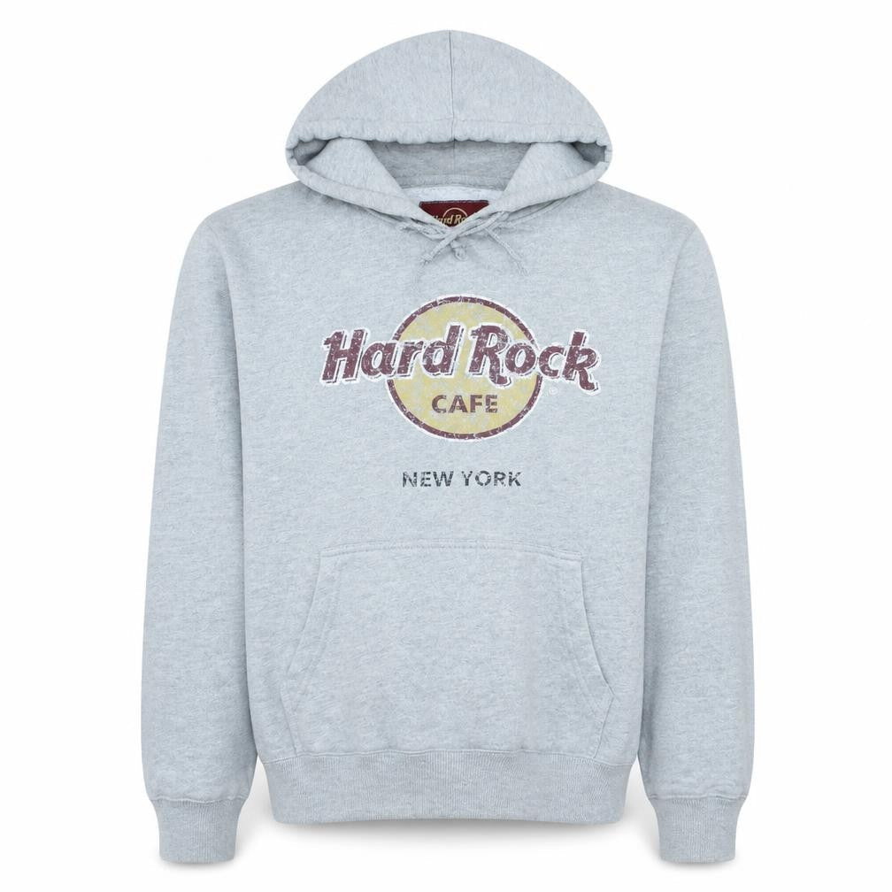 Hard Rock Cafe Men's Grey Pullover Hoodie Size L Logo New York