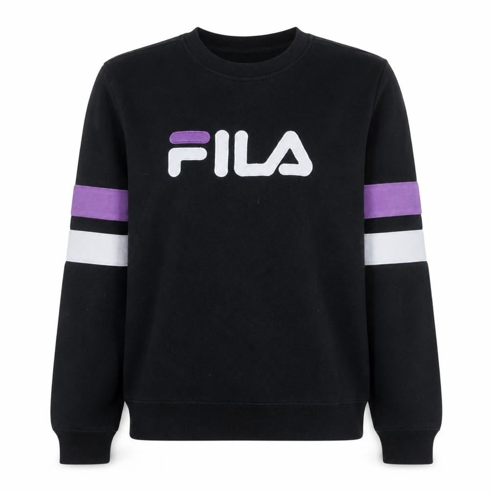 FILA Women's Black Sweatshirt S Logo Crew Neck Cotton Blend