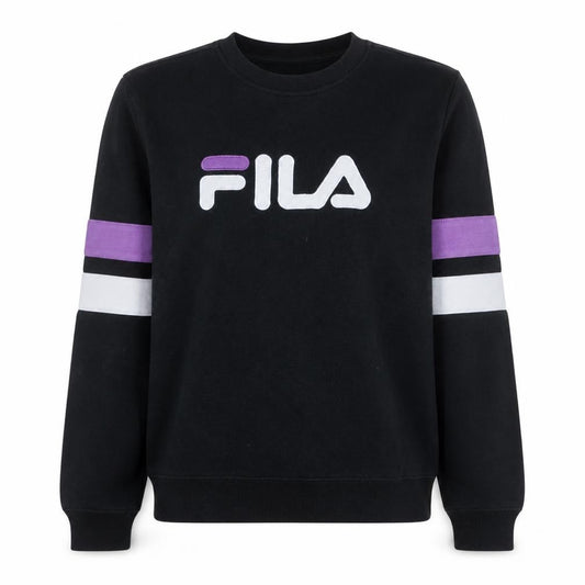 FILA Women's Black Sweatshirt S Logo Crew Neck Cotton Blend