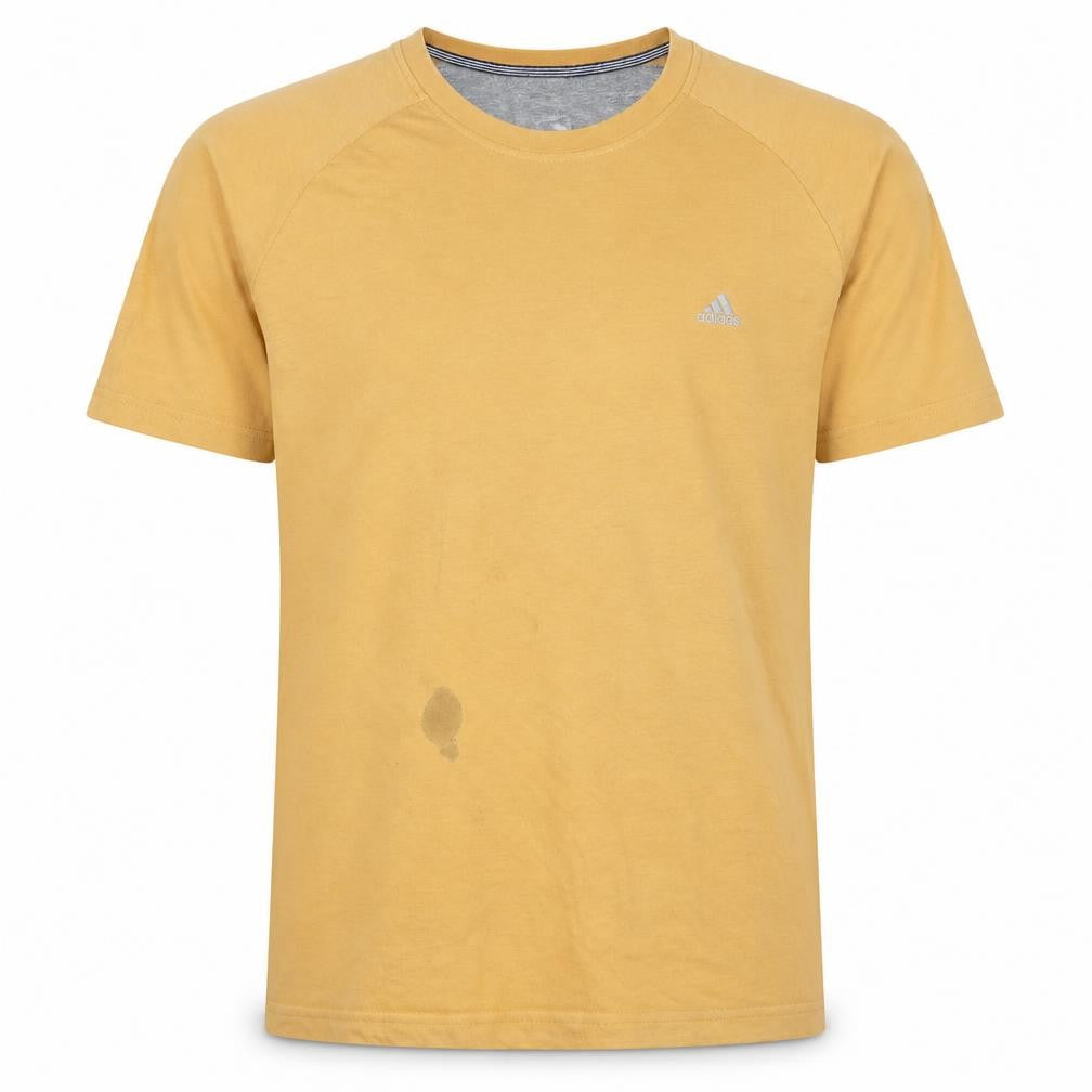 adidas Men Yellow Cotton Crew Neck Short Sleeve T-Shirt L