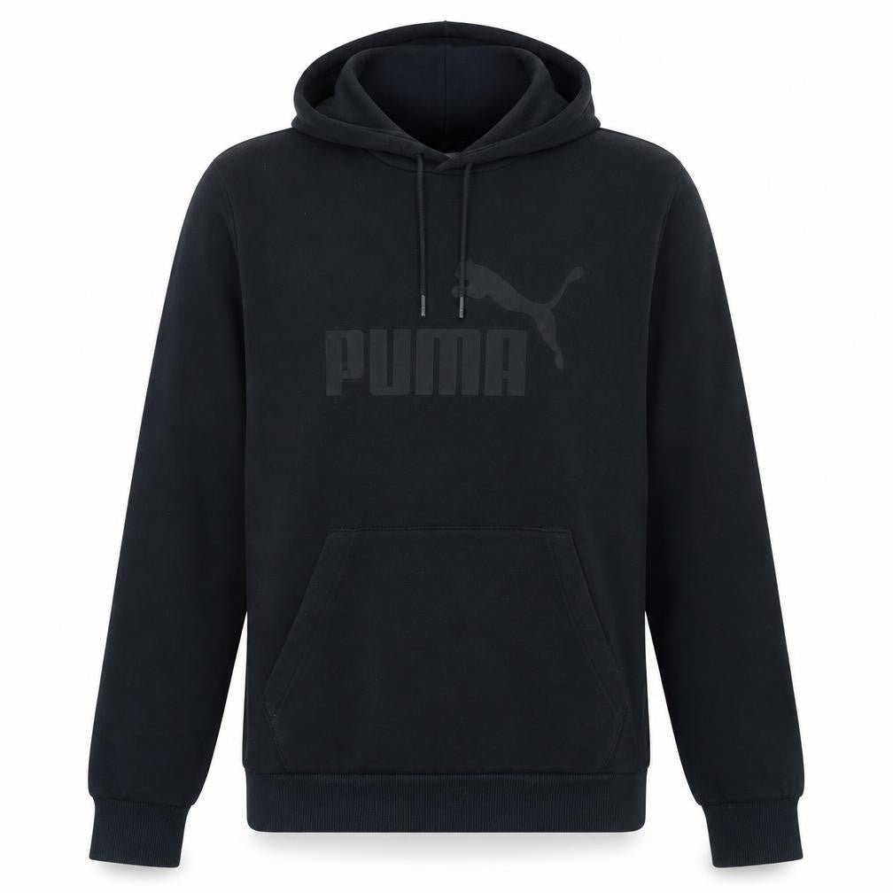 Front view of Puma Men's Black Medium Pullover Hoodie with Logo Design