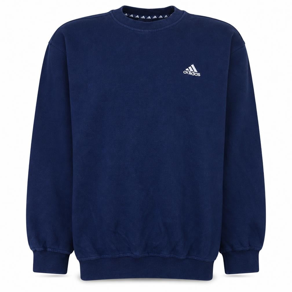 Front view of adidas Men's Blue Pullover Crew Neck Sweatshirt, size M