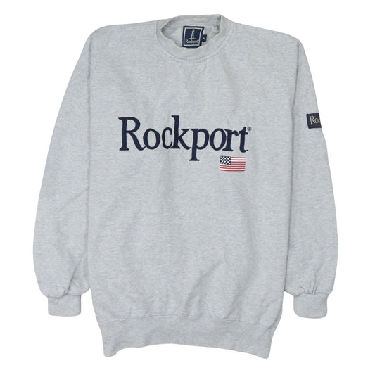 Rockport Men's Grey Crew Neck Embroidered Logo Cotton Sweatshirt M
