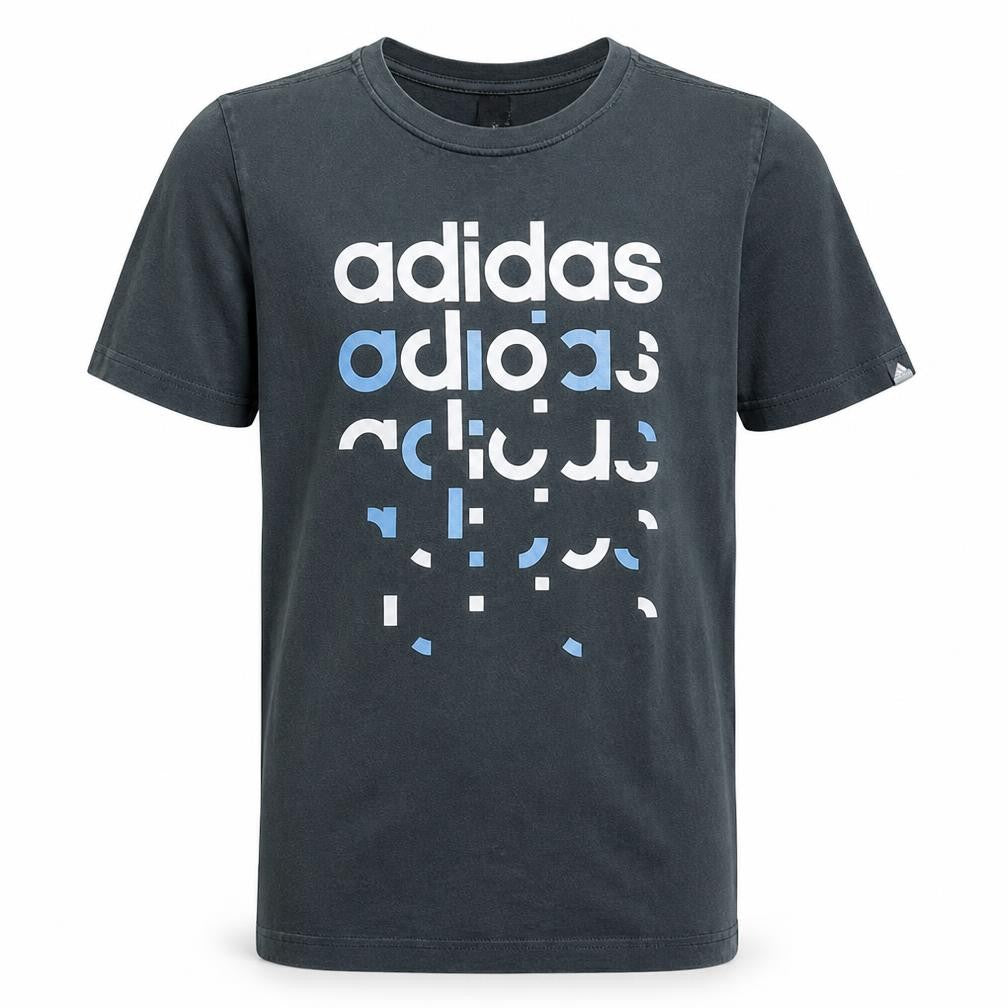 Adidas Boys Black Graphic Logo T-Shirt 11-12 Years Short Sleeve Cotton