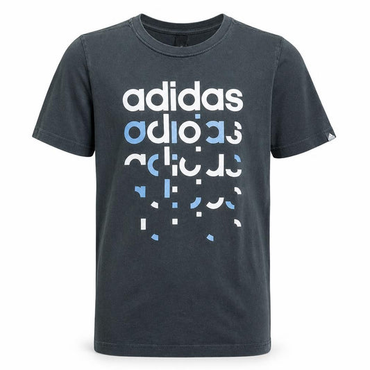 Adidas Boys Black Graphic Logo T-Shirt 11-12 Years Short Sleeve Cotton