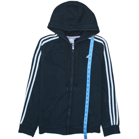 Adidas Womens Black Full Zip Hoodie M Essentials 3-Stripes Sportswear