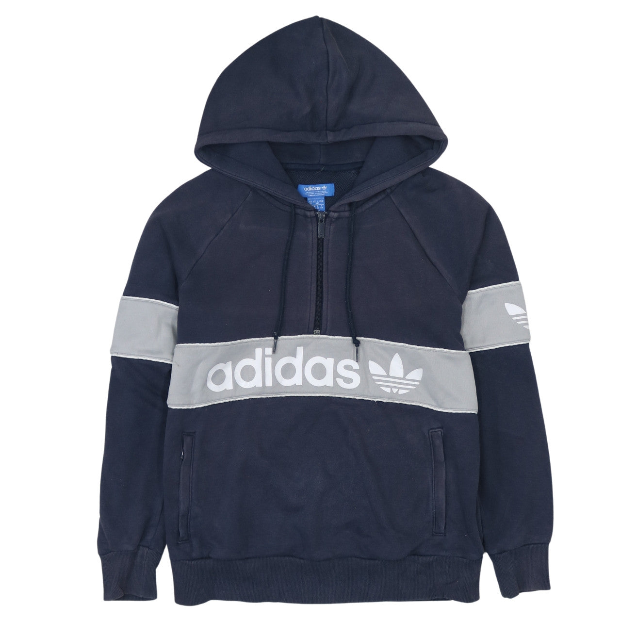 Adidas Womens Navy Grey Hooded Pullover Sweatshirt UK 12