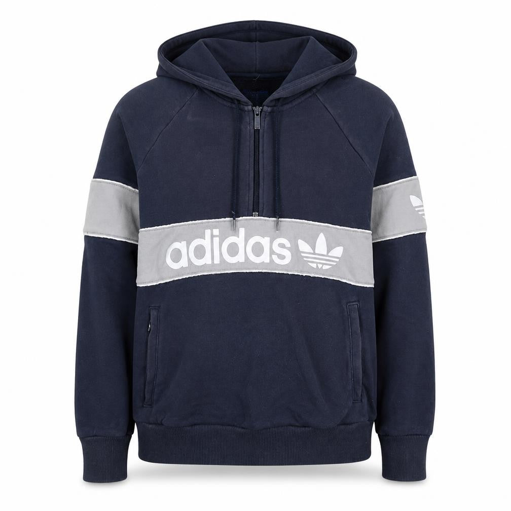 Front view of Adidas women’s navy grey hooded pullover sweatshirt uk 12