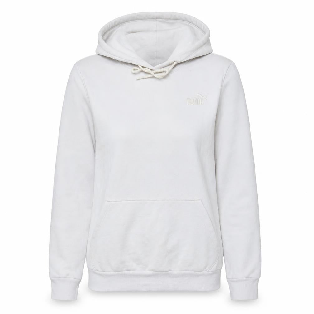 Front view of Puma women’s white small pullover hoodie sweatshirt casual
