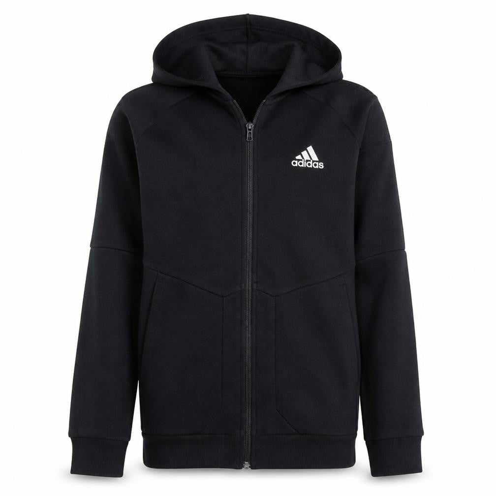 Front view of Adidas Men's Black Full Zip Hoodie, size S, Sportswear