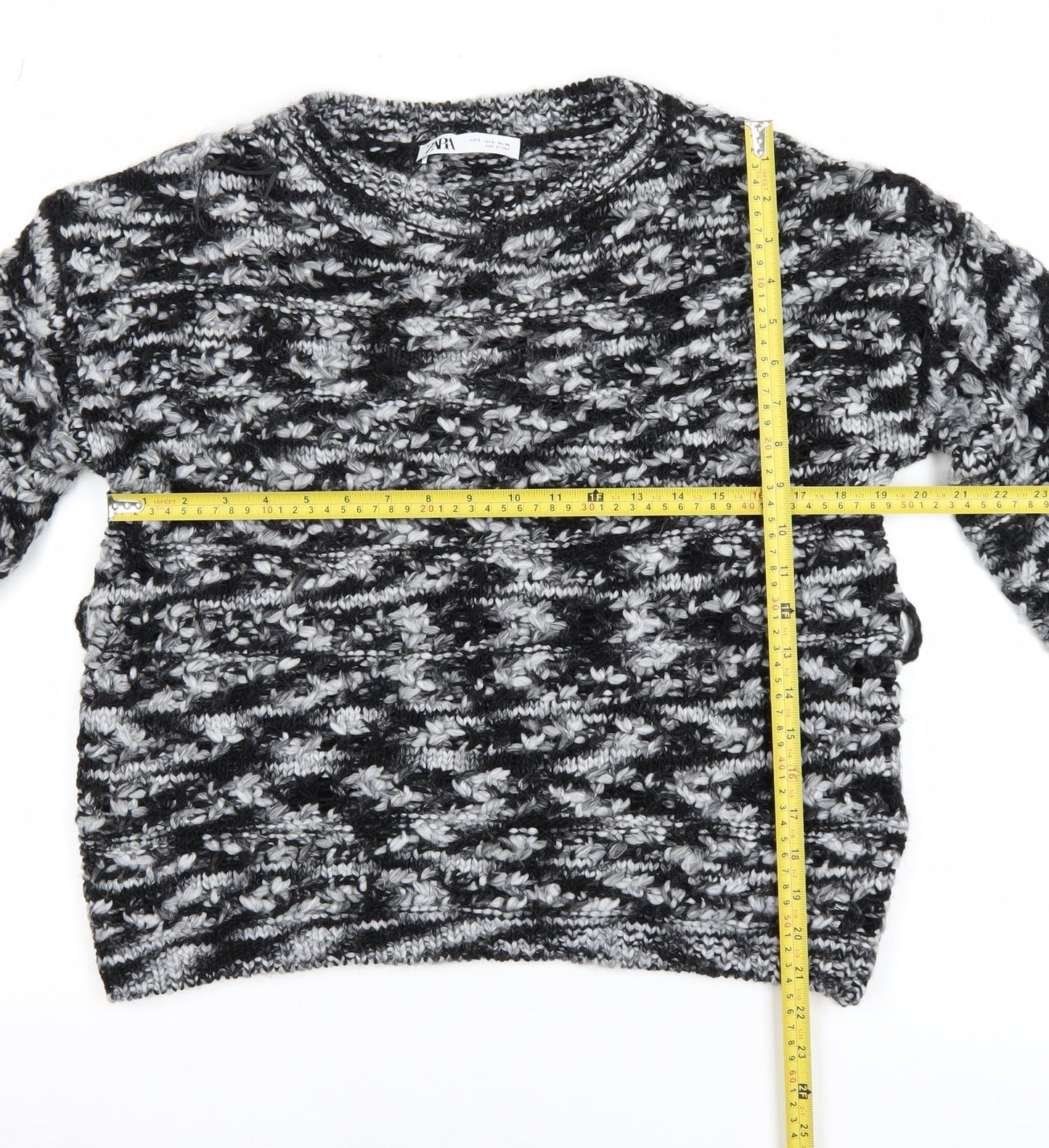 ZARA Women’s Black Chunky-Knit Crew Neck Pullover Jumper Size 8